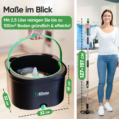 Elleta Wischmopp-Set mit Eimer – 360° Bodenwischer mit Mikrofaser-Pads & 2- Kammer-System